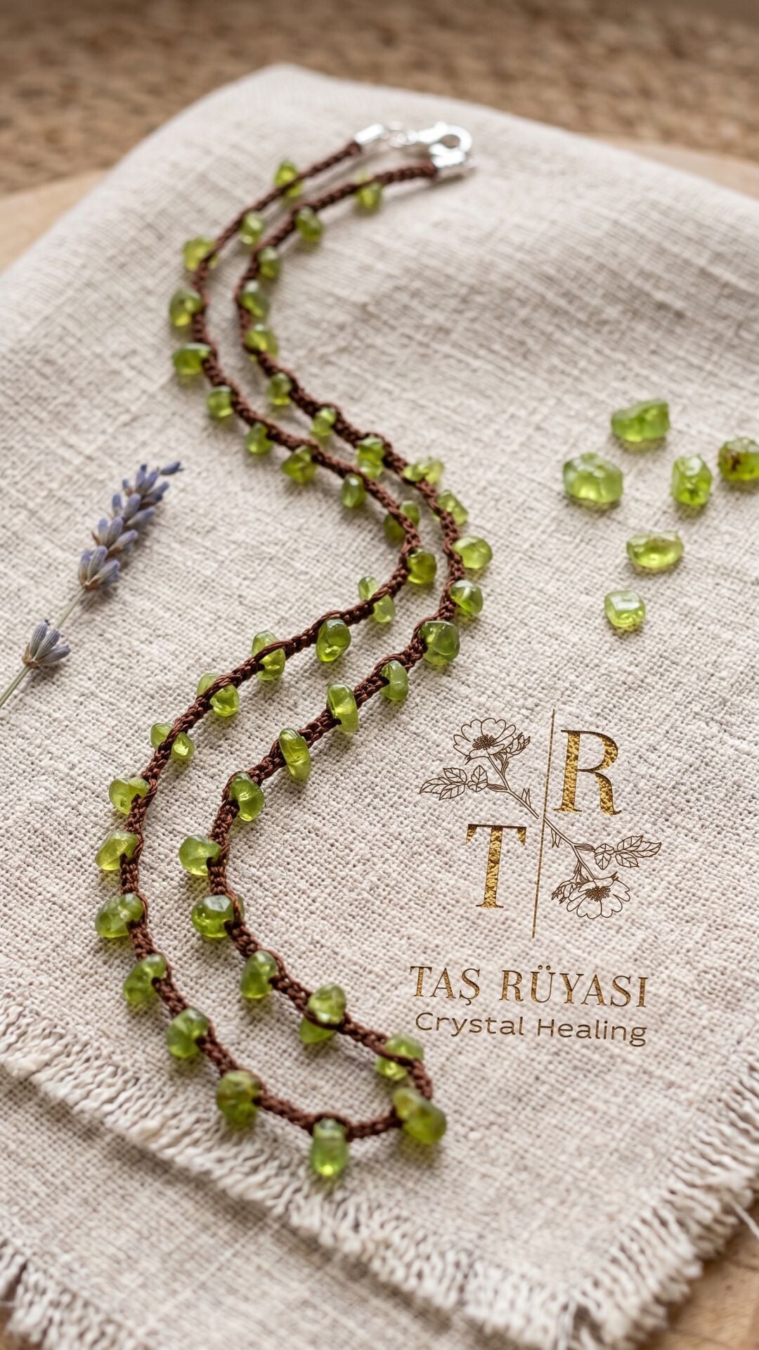 Zebercet (Peridot) Kırıktaş Örme Kolye