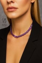 Ham Ametist Boru Kesim Kolye Doğal Taş Kolye | Enerji Temizliği