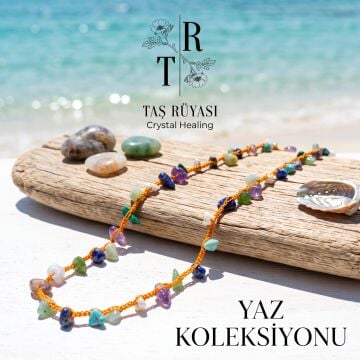 Bohem  Örme Doğal Taş Kolye | Lapis Lazuli, Aventurin, Ametrin, Aytaşı, Turkuaz, Malahit,Amazonit
