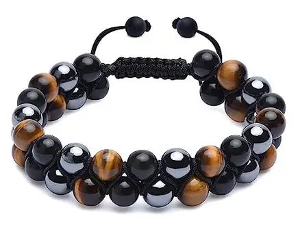 Kaplangözü Hematit Obsidyen Çift Sıra Örme Bileklik 8 mm