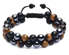 Kaplangözü Hematit Obsidyen Çift Sıra Örme Bileklik 8 mm