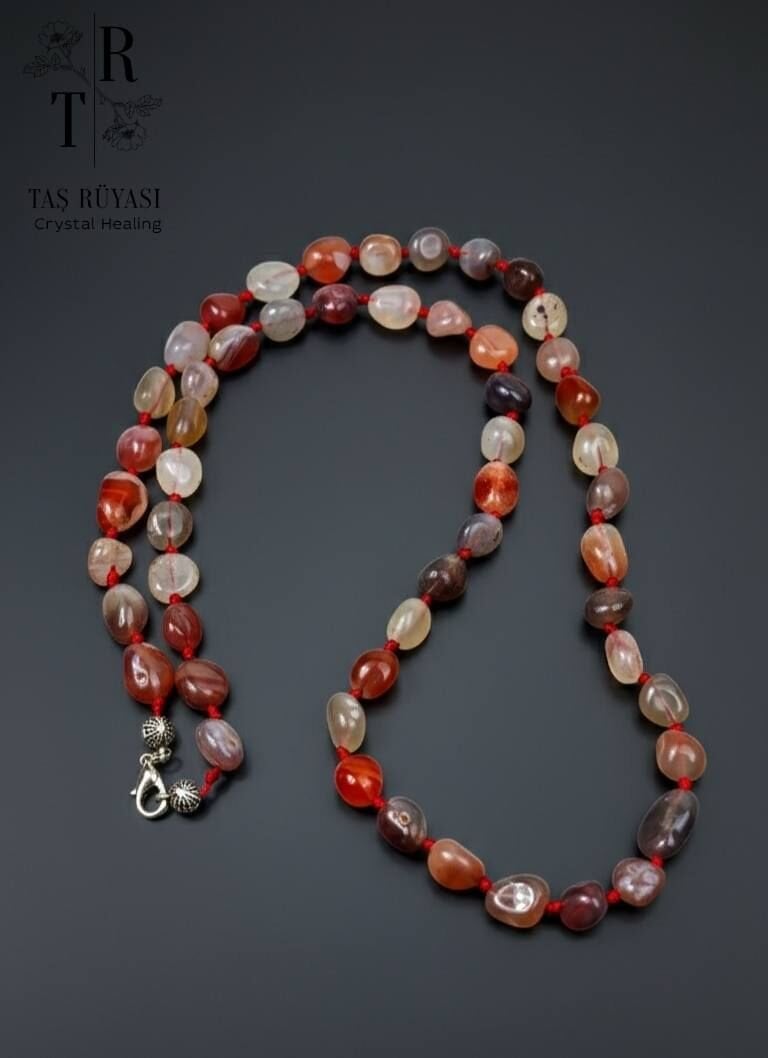 Karnelyon Akik Amorf Kolye Doğal Taş Kolye