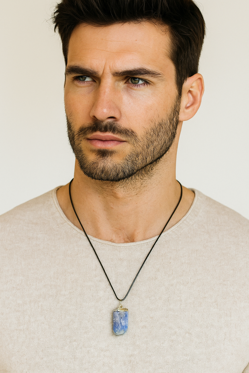 Ham Mavi Kiyanit Kolye Ucu Zincirli | Doğaltaş Enerji ve İletişim Kolyesi