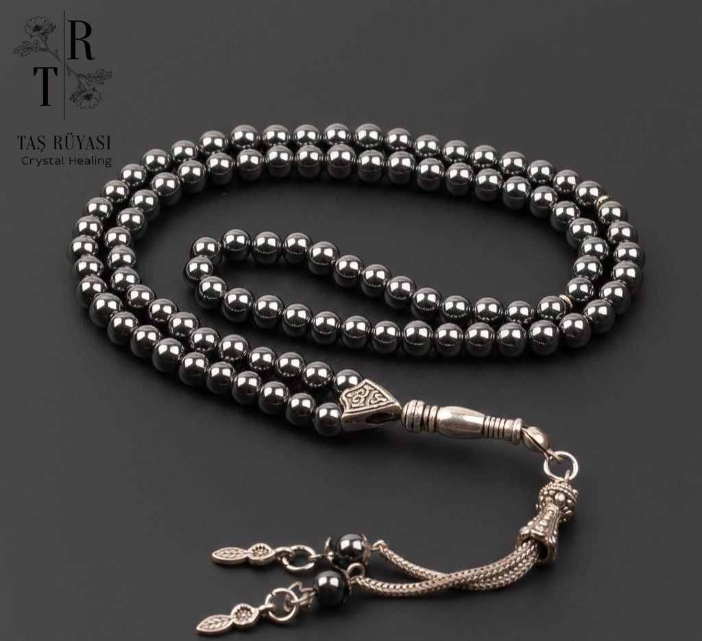 Hematit 6 mm 99’luk Dua Tesbihi | Doğal Taş Zikir Tesbihi & Topraklama Enerjisi