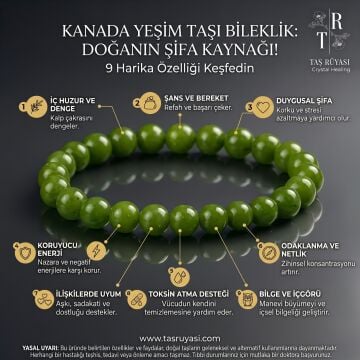 Kanada Yeşim Taşı 8 mm Bileklik – İçsel Denge, Bolluk ve Şifa Enerjisi