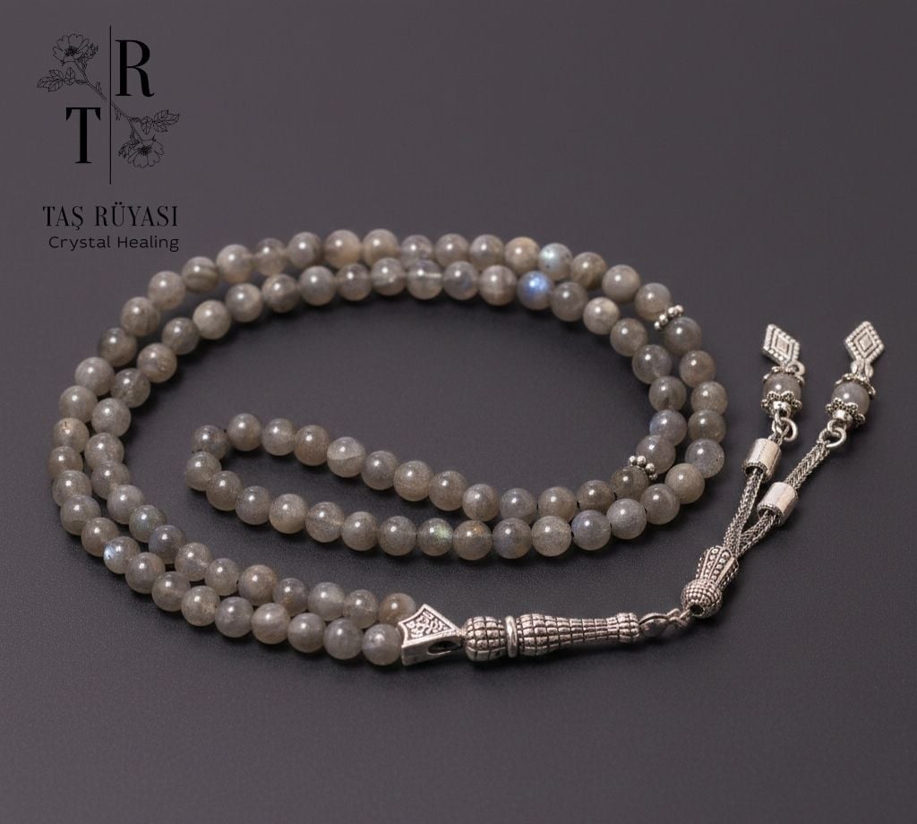 Labradorit 6 mm 99’luk Dua Tesbihi | Doğal Taş Zikir Tesbihi & Ruhsal Koruma