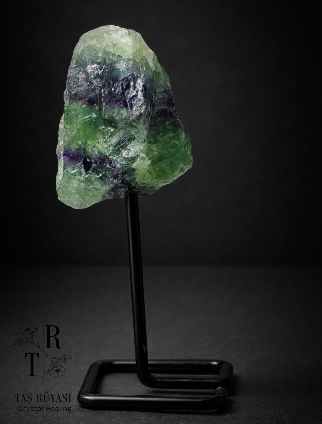 Standlı Ham Florit Taşı |Mor Damarlı Yeşil Florit Aura Blok Doğal Enerji Kütle