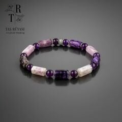 Ceroit Kunzit  Ametist Doğaltaş Bileklik – Ruhsal Denge ve Şefkat Enerjisi