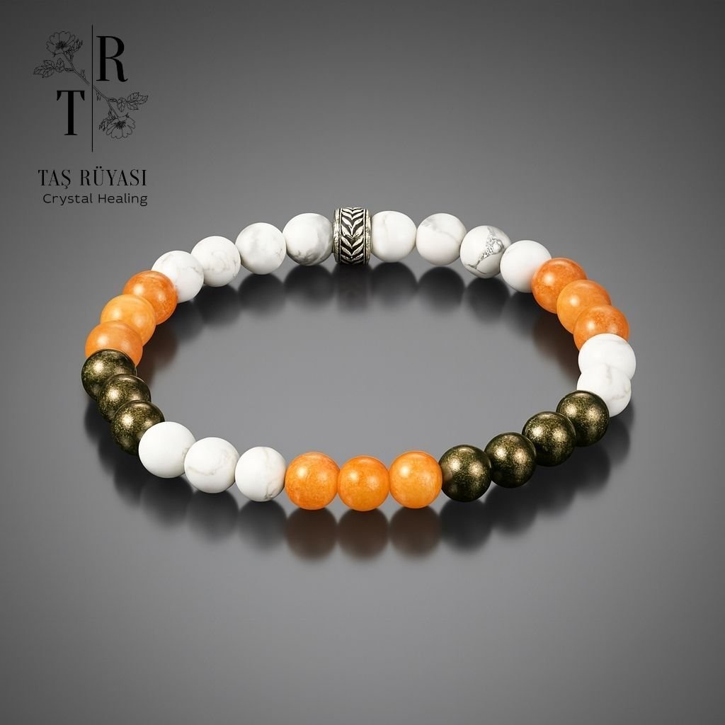 Güneş Taşı Pirit Havlit 6 mm Doğaltaş Bileklik – Bolluk, Özgüven ve Denge Enerjisİ