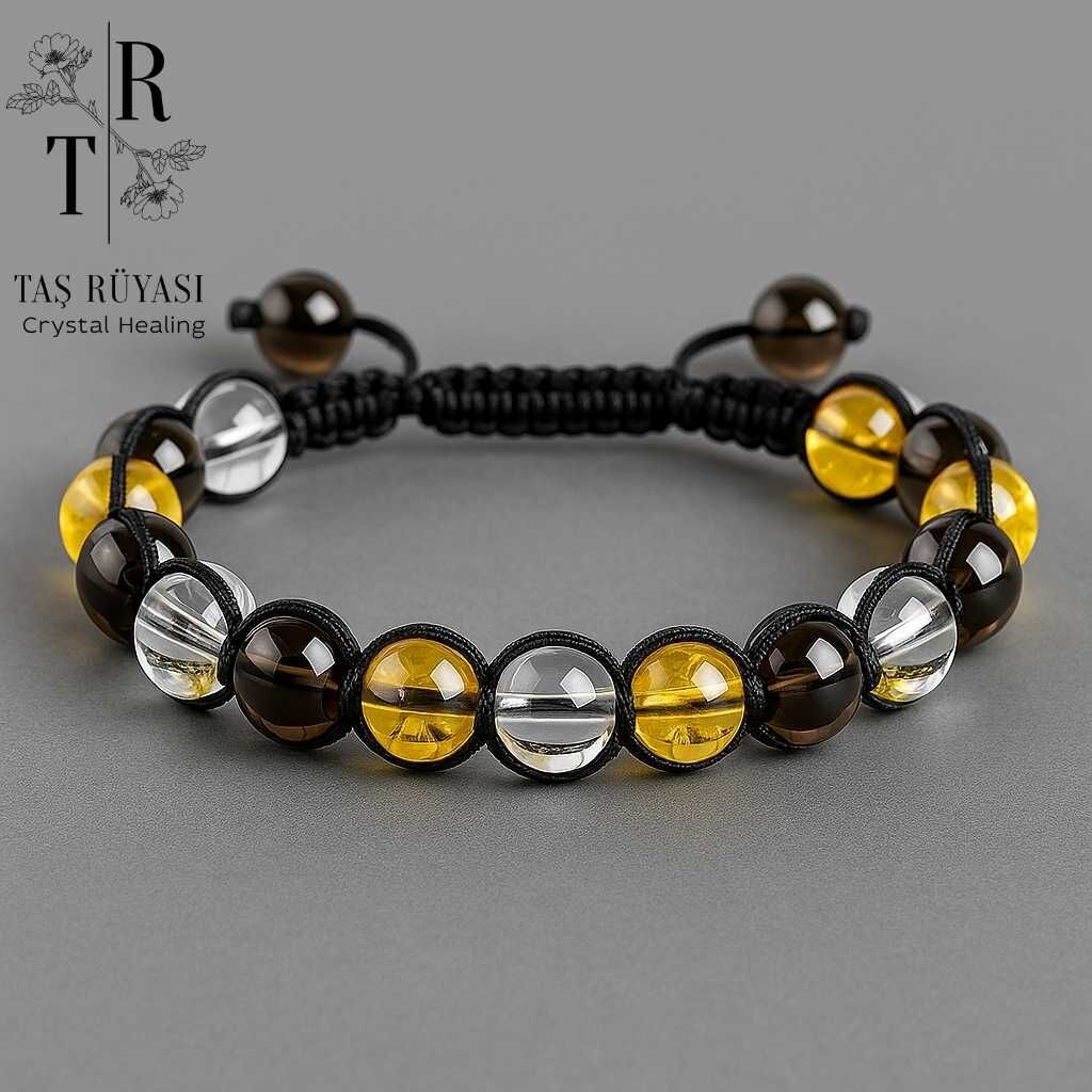 Sitrin Dumanlı Kuvars Kristal Kuvars Tek Sıra Örme Bileklik