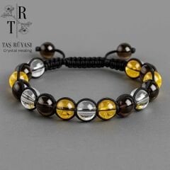 Sitrin Dumanlı Kuvars Kristal Kuvars Tek Sıra Örme Bileklik