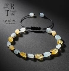 Akuamarin Sitrin Amorf Örme Doğaltaş Bileklik – İletişim ve Bolluk Enerjisi