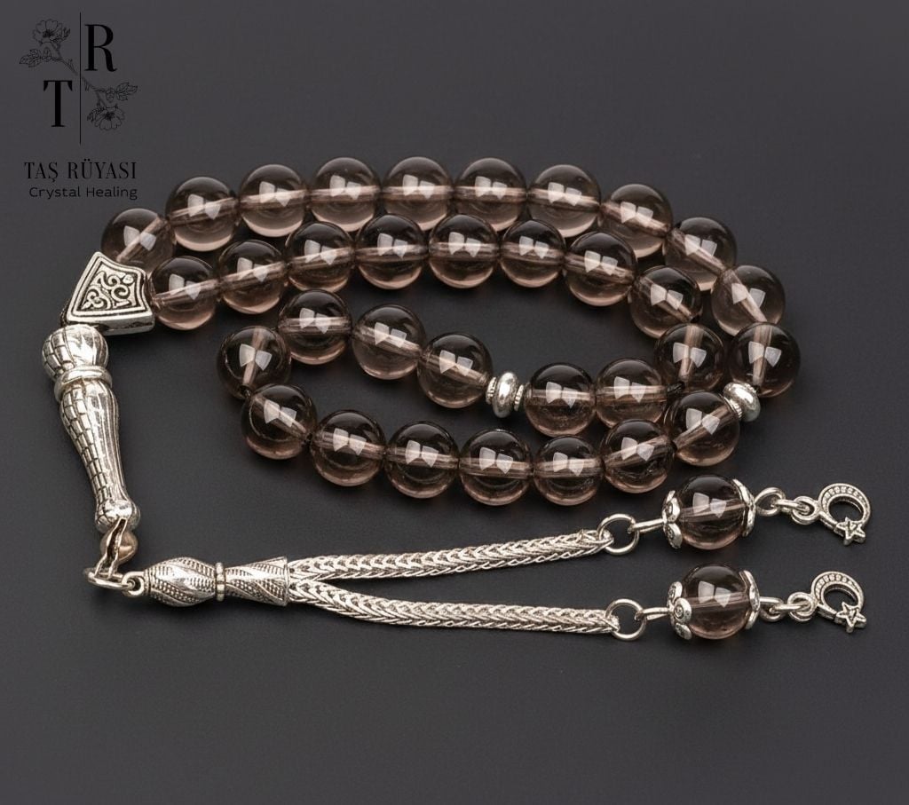 8 mm Dumanlı Kuvars Tesbih | Doğal Taş Enerji ve Topraklama Tesbihi