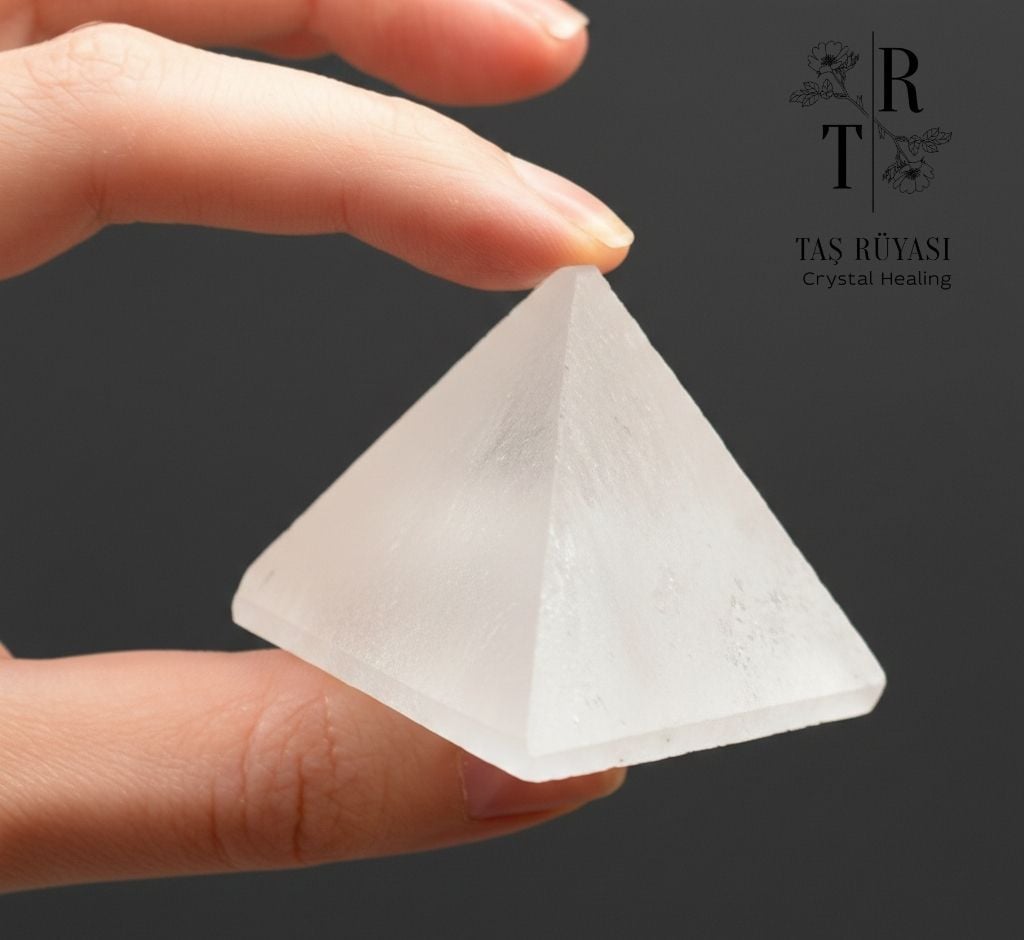 Selenit Taşı Piramit 5 cm | Enerji Temizleyici Doğal Selenit Piramit Dekor