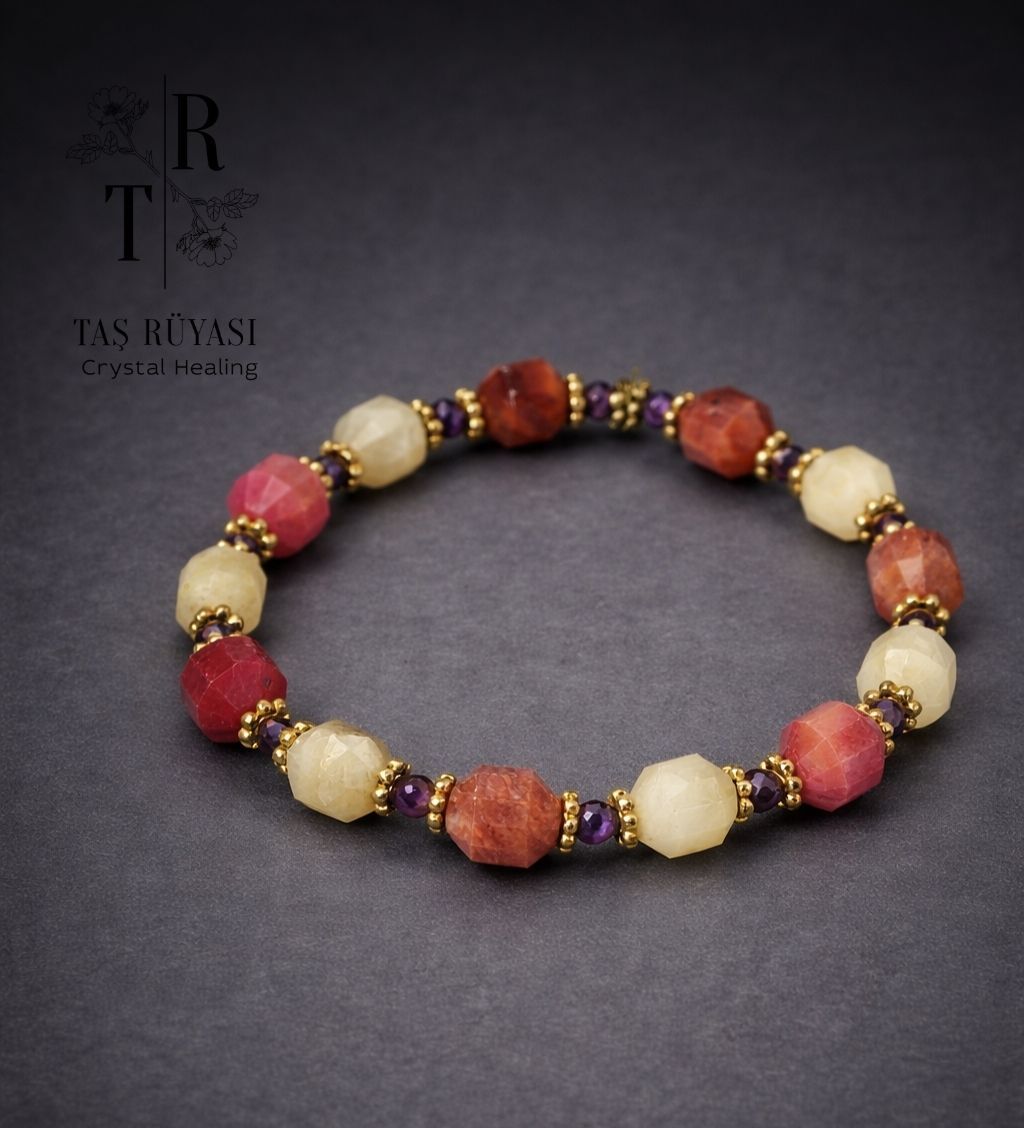 Aytaşı Rodonit Ametist Bileklik | Duygusal Denge ve Enerji Bilekliği