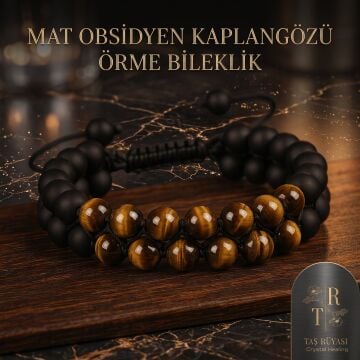 Kaplangözü ve Mat Obsidyen Doğal Taş Örme Bileklik