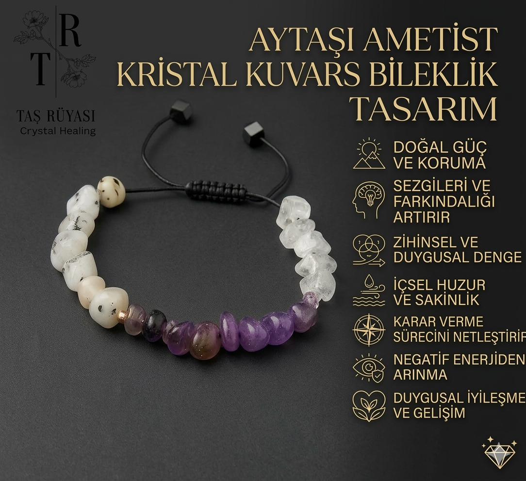 Aytaşı Ametist Kristal Kuvars Kırık Taş Örme Bileklik