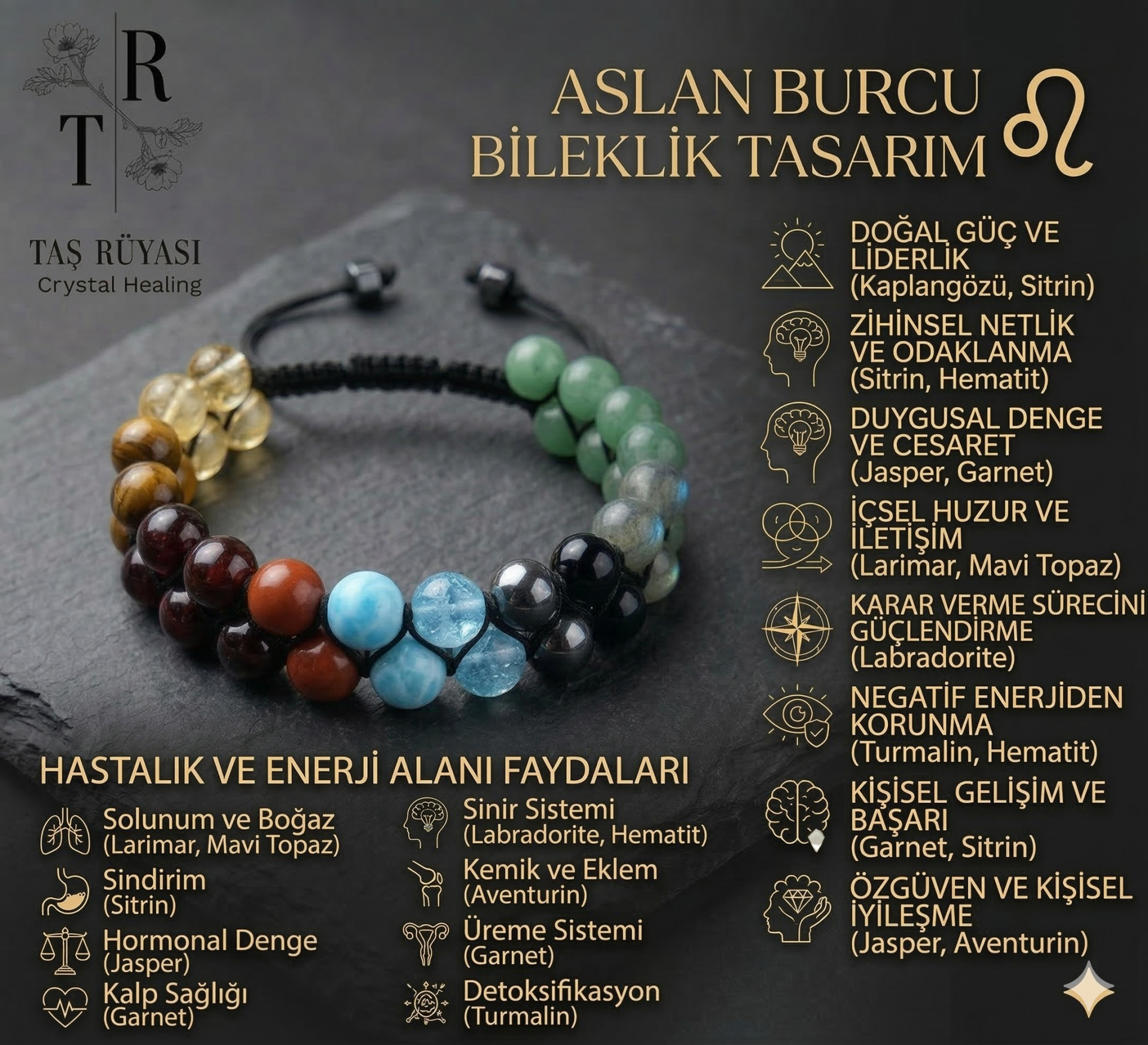 Aslan Burcu Doğal Taş Bileklik