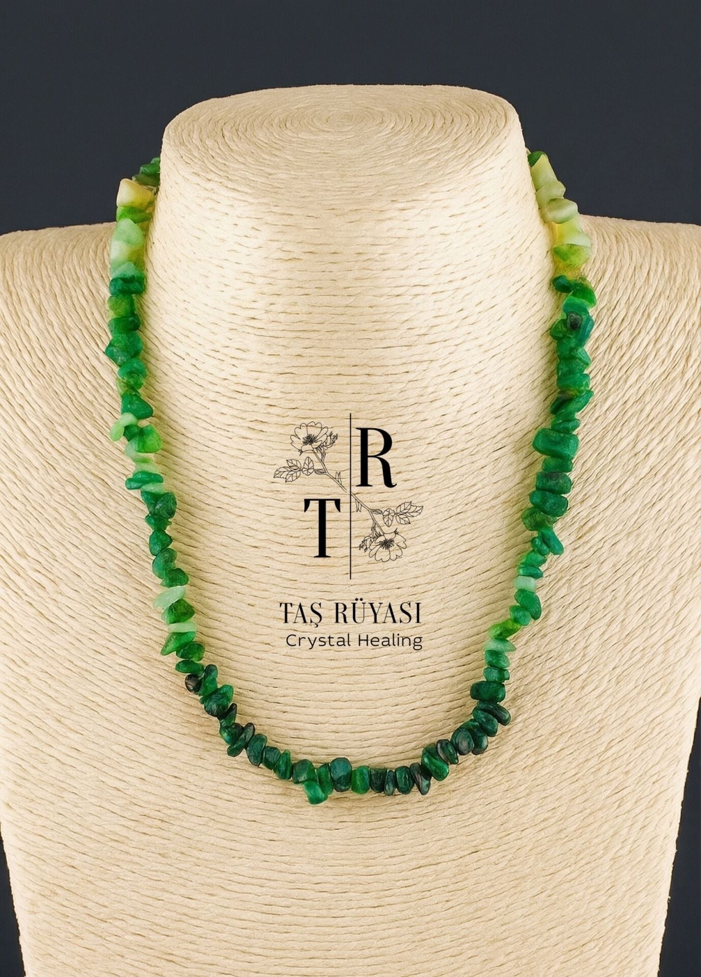 Malahit Krizopraz Amazonit Kırık Taş Kolye | Kalp Çakrası Enerji Kolyesi Doğal Taş Kolye