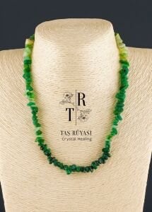 Malahit Krizopraz Amazonit Kırık Taş Kolye | Kalp Çakrası Enerji Kolyesi Doğal Taş Kolye