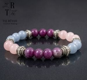 Lepidolit Anjelit Pembe Kuvars 8 mm Doğal Taş Bileklik | Sevgi, Huzur ve Duygusal Denge Temalı Bileklik