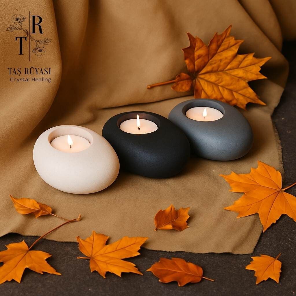 Ovoid Tealight Mumluk – 3’lü Set | Modern Beton Dekor