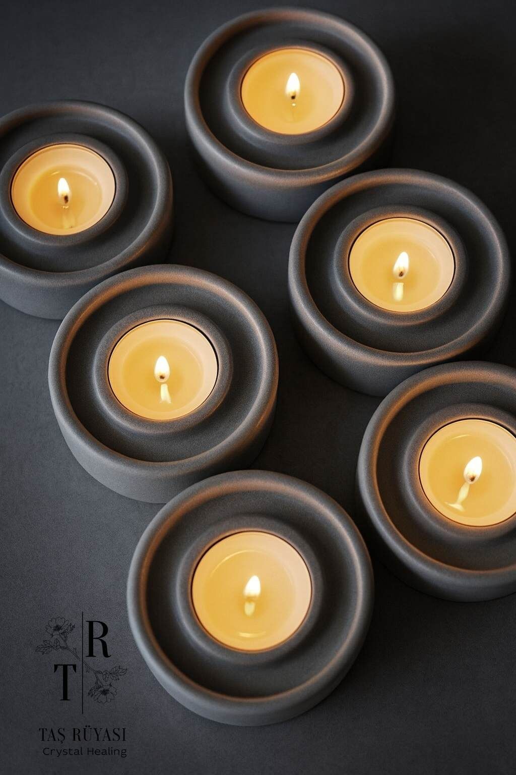Beton Tealight Mumluk Seti – 6 Adet | Minimal & Modern Tasarım