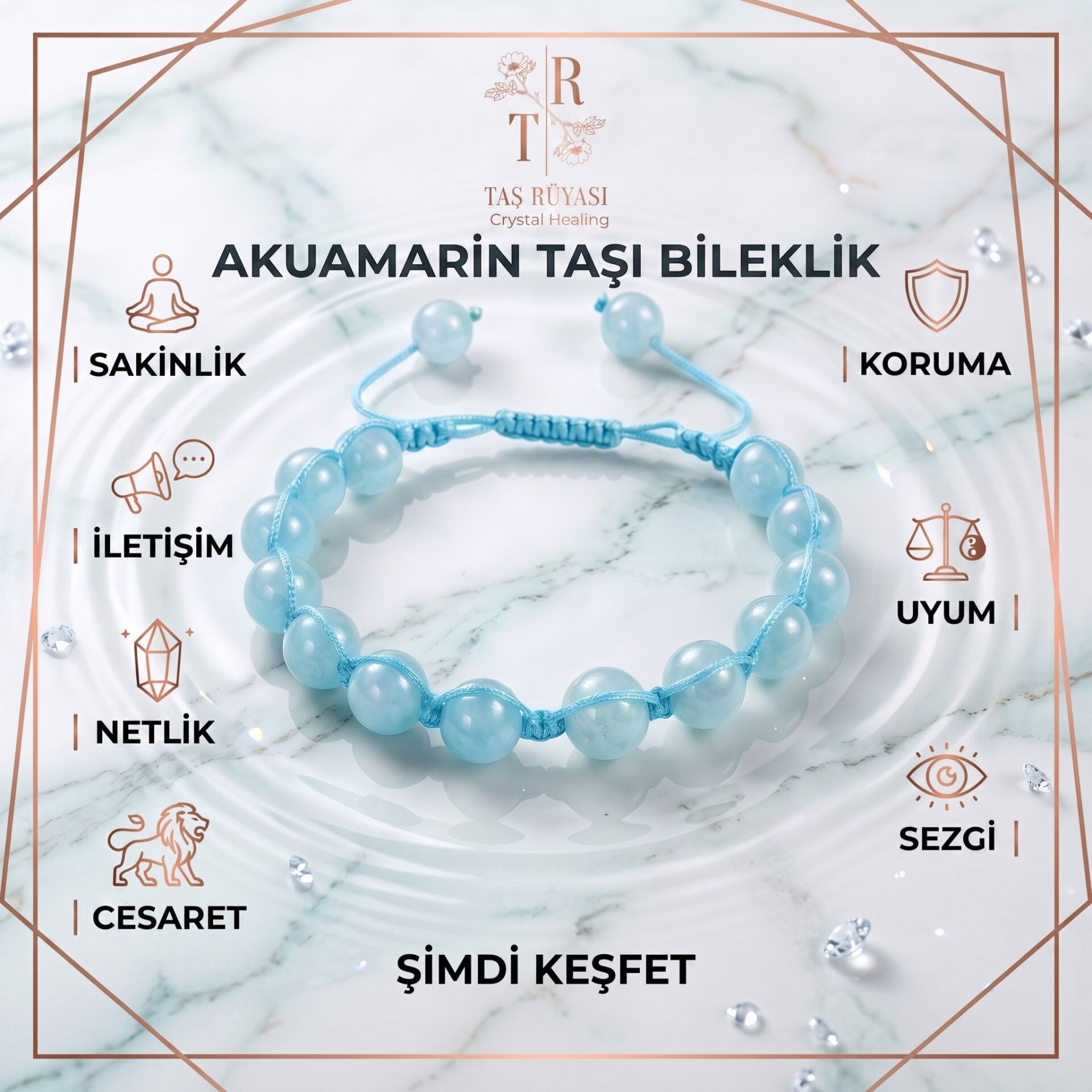 Akuamarin Örme Bilelik 8 Mm