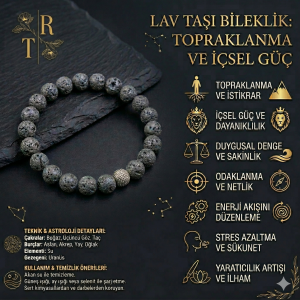 Lav Taşı 8 mm Doğal Taş Bileklik | Topraklanma, Güç ve Enerji Denge Bilekliği