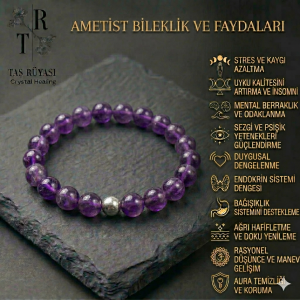 Ametist 8 mm Doğal Taş Bileklik | Huzur, Denge ve Enerji Temizleme Bilekliği