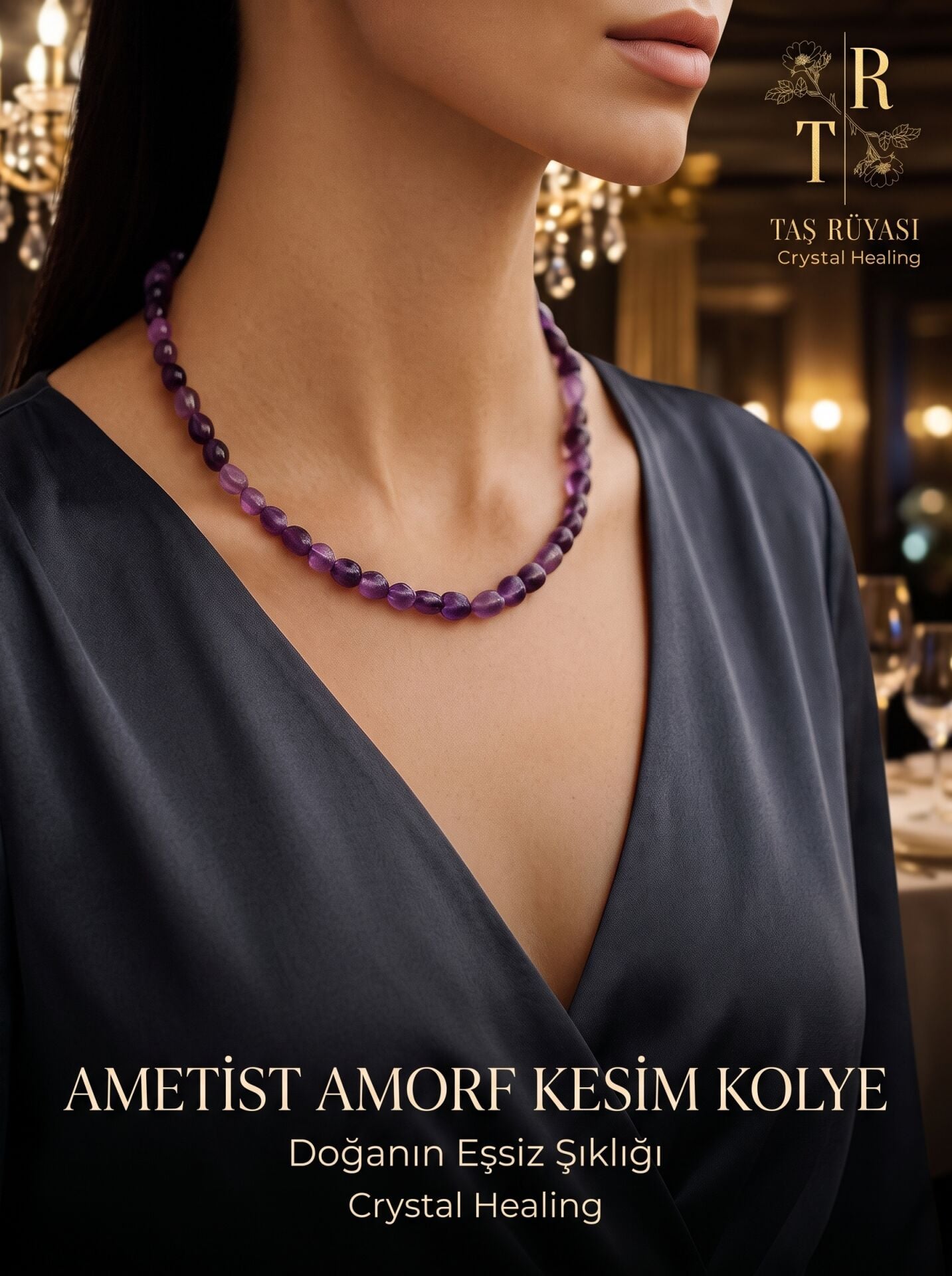 Ametist Amorf Kesim Doğaltaş Kolye