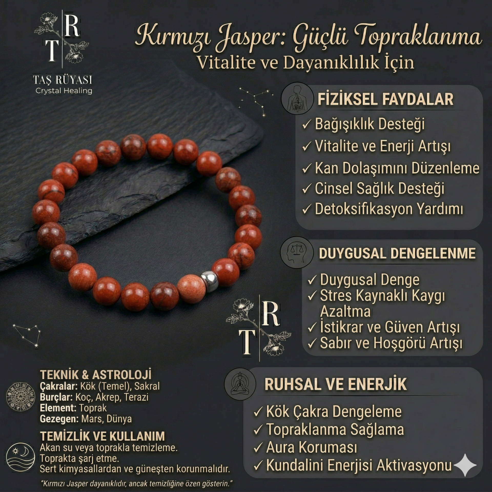 Kırmızı Jasper 8 mm Doğal Taş Bileklik | Güç, Dayanıklılık ve Topraklanma