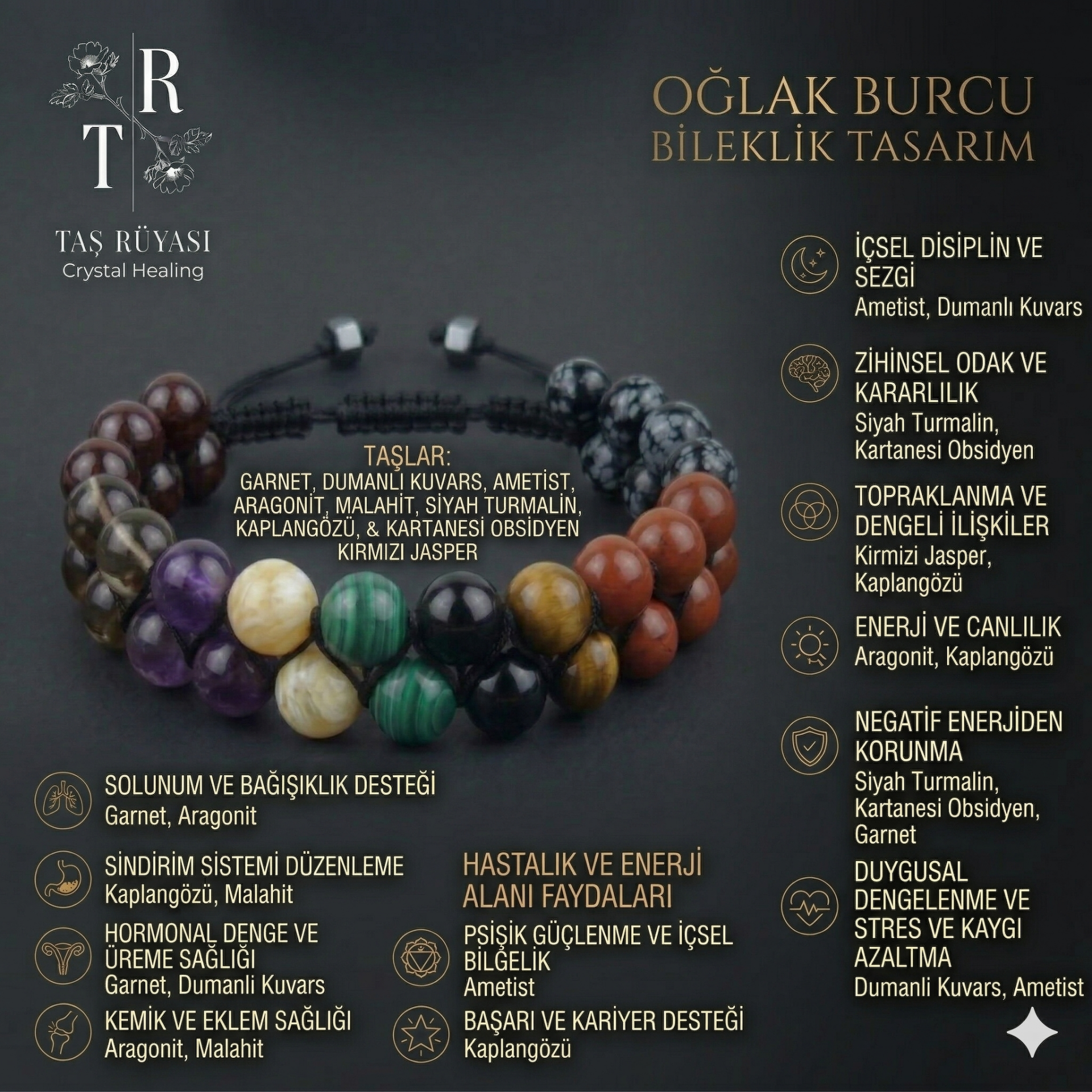 Oğlak Burcu Doğaltaş Bilekliği