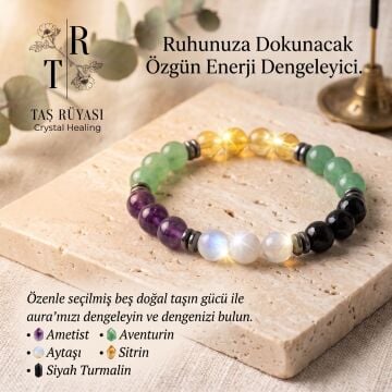 Ay Taşı Ametist Siyah Turmalin Aventurin Sitrin Bileklik